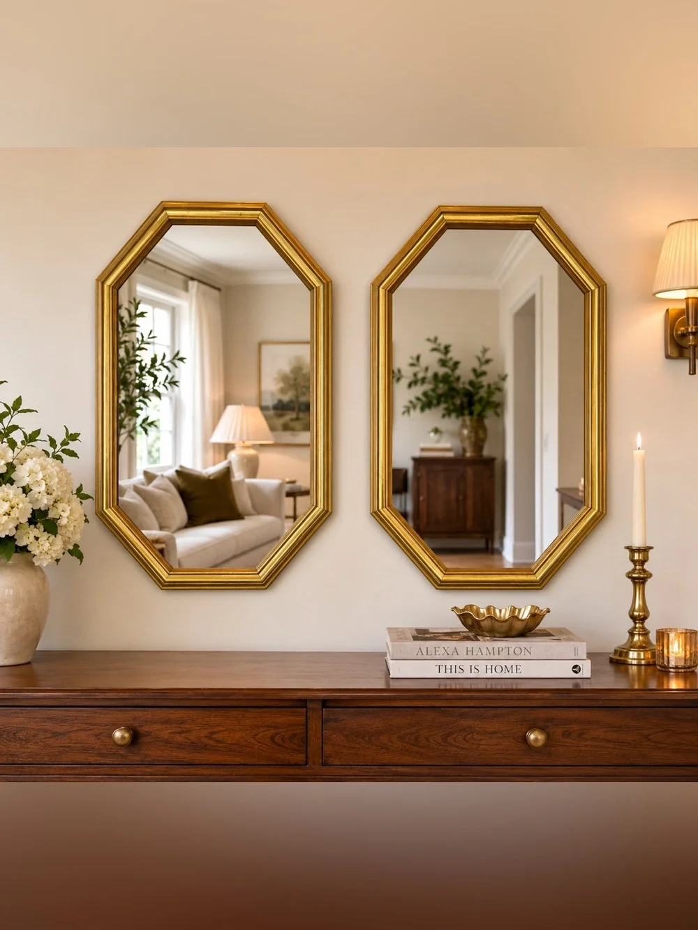 Vintage Gold Octagonal Wall Mirror - Elegant Home Wall Decor